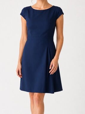 J.Crew Navy Blue Fit & Flare Pleated Dress Size 10 Classic Career Midi